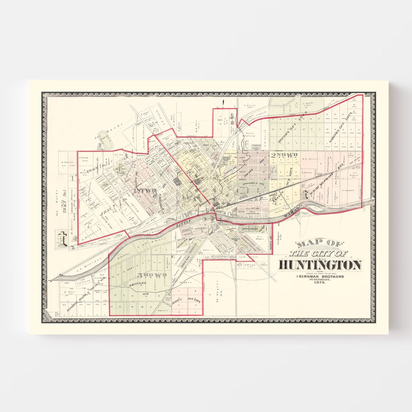 Vintage Map of Huntington, Indiana 1879