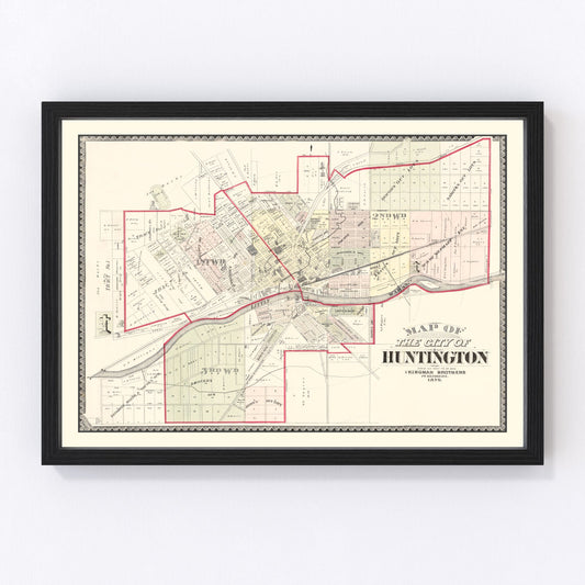 Vintage Map of Huntington, Indiana 1879
