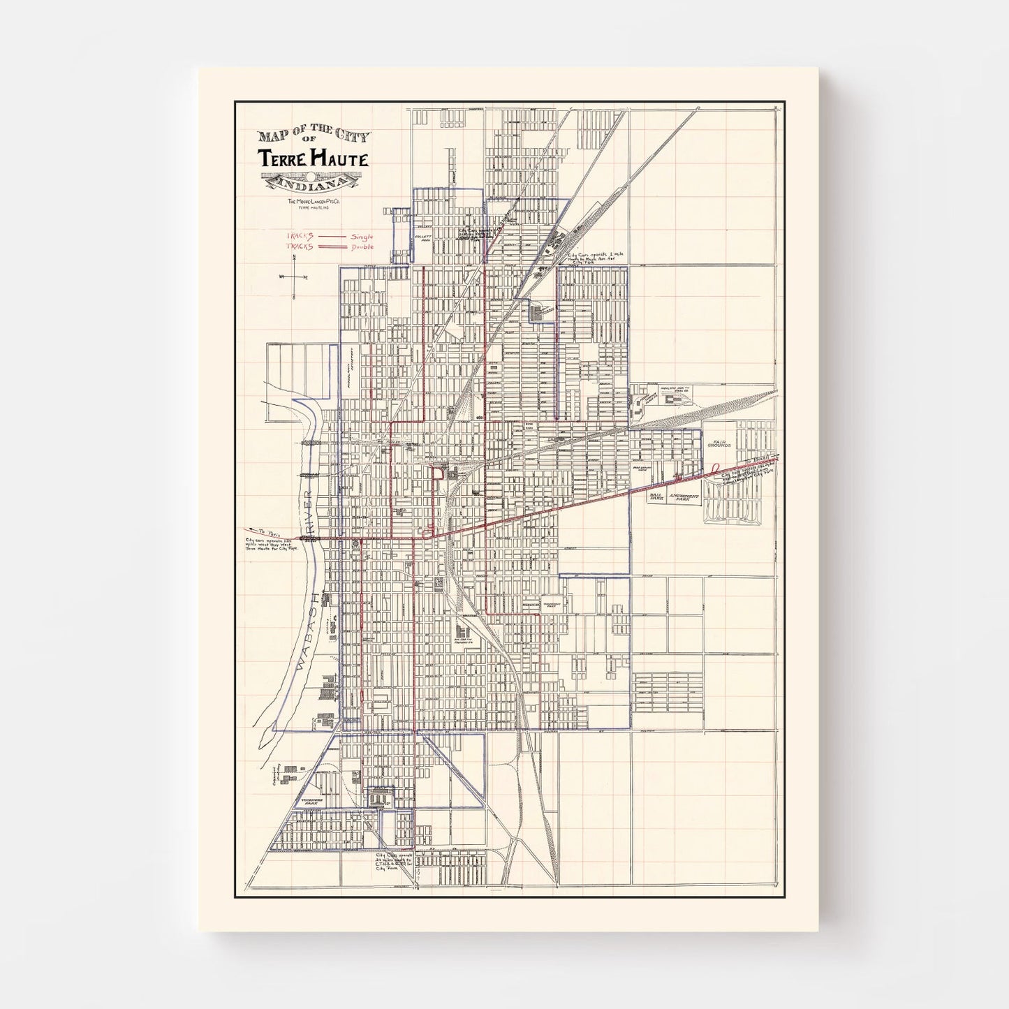 Vintage Map of Terre Haute, Indiana 1907