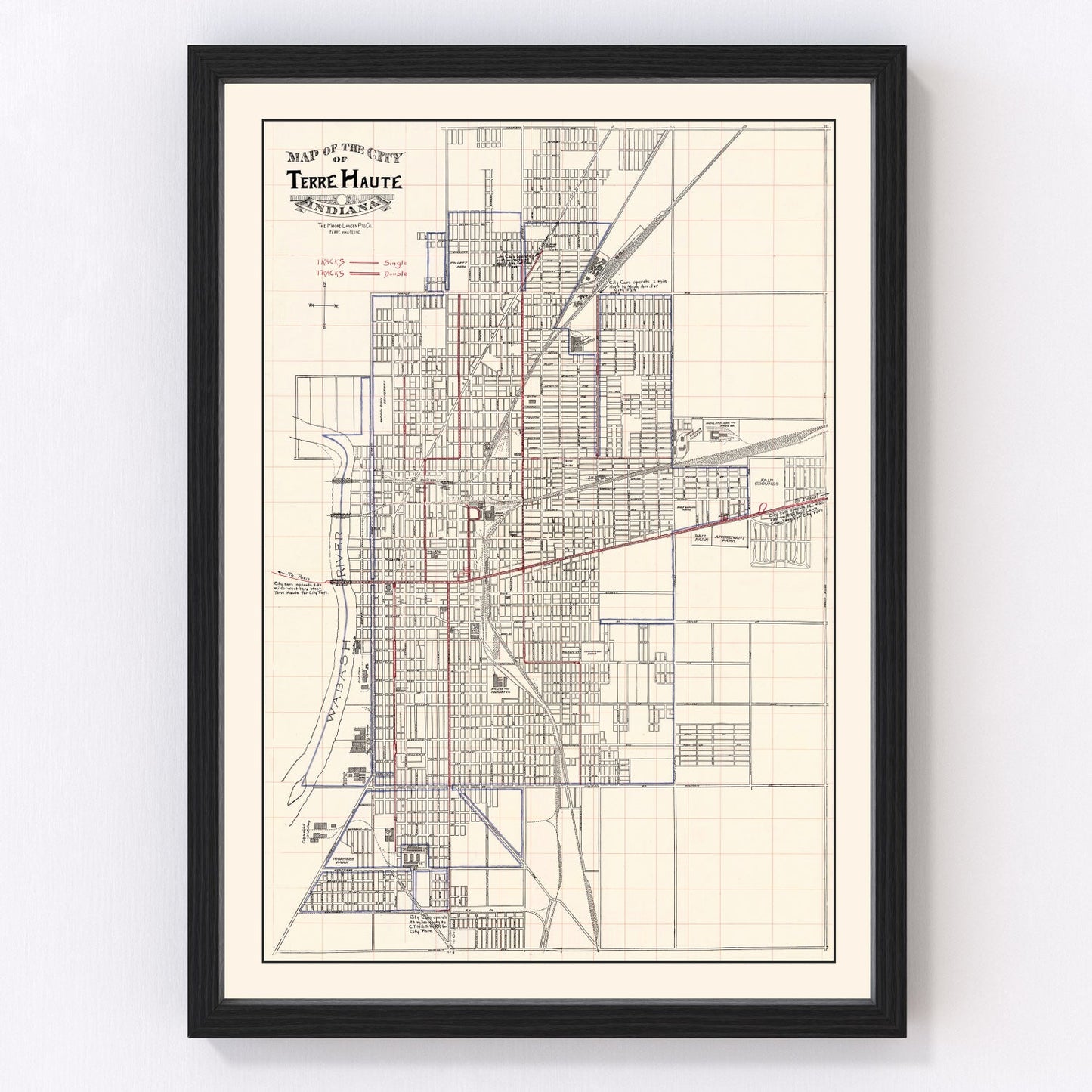 Vintage Map of Terre Haute, Indiana 1907