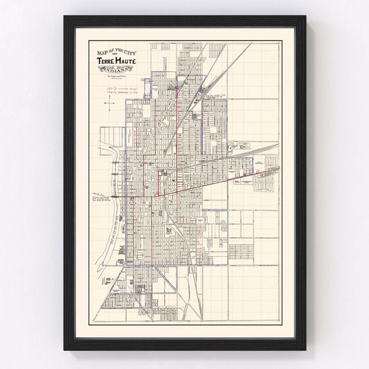 Vintage Map of Terre Haute, Indiana 1907