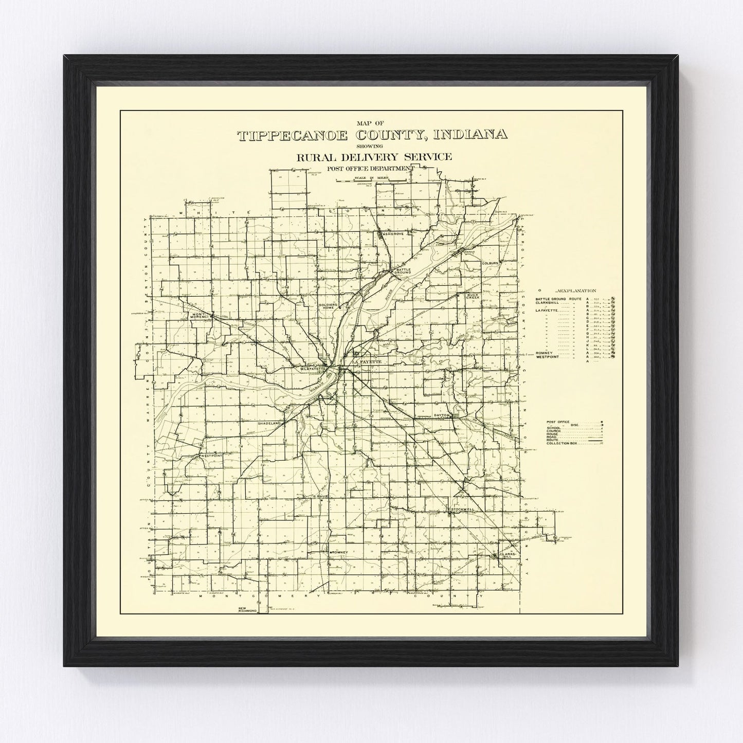Vintage Map of Tippecanoe County, Indiana 1911
