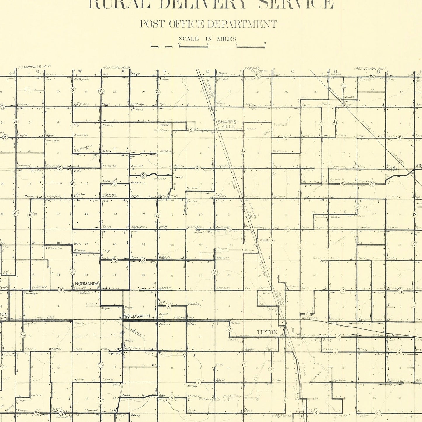Vintage Map of Tipton County, Indiana 1910