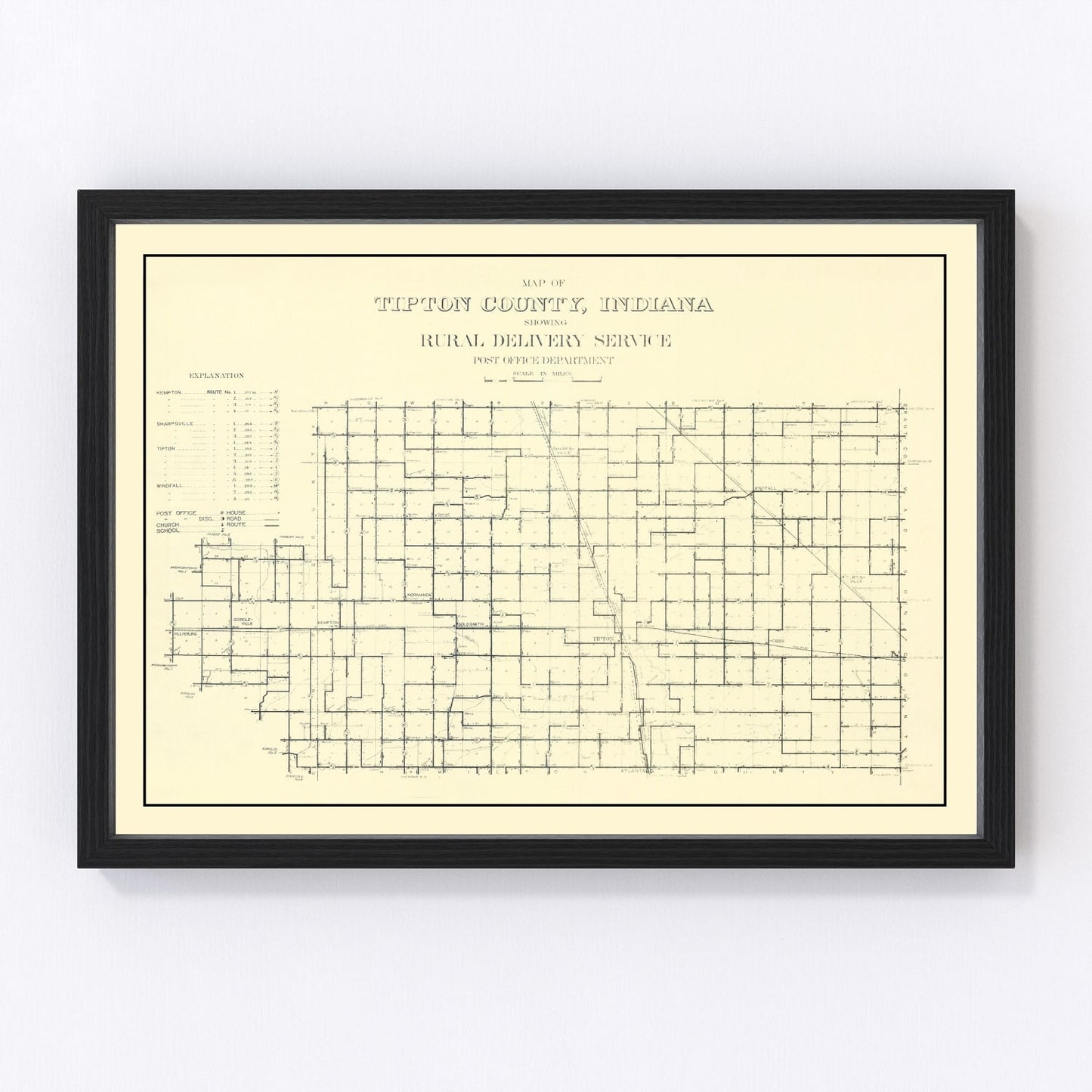 Vintage Map of Tipton County, Indiana 1910