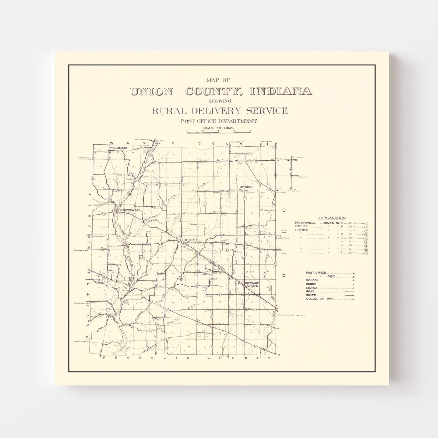 Vintage Map of Union County, Indiana 1911