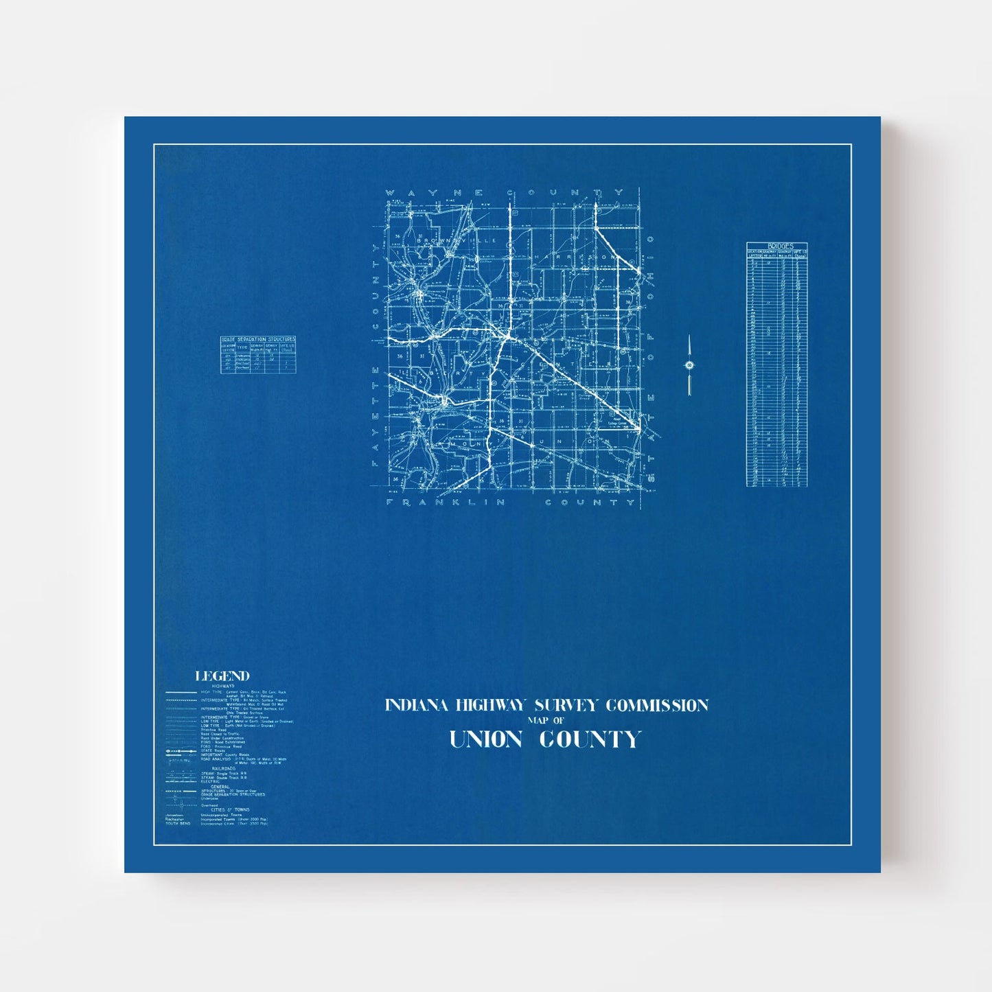 Vintage Map of Union County, Indiana 1936