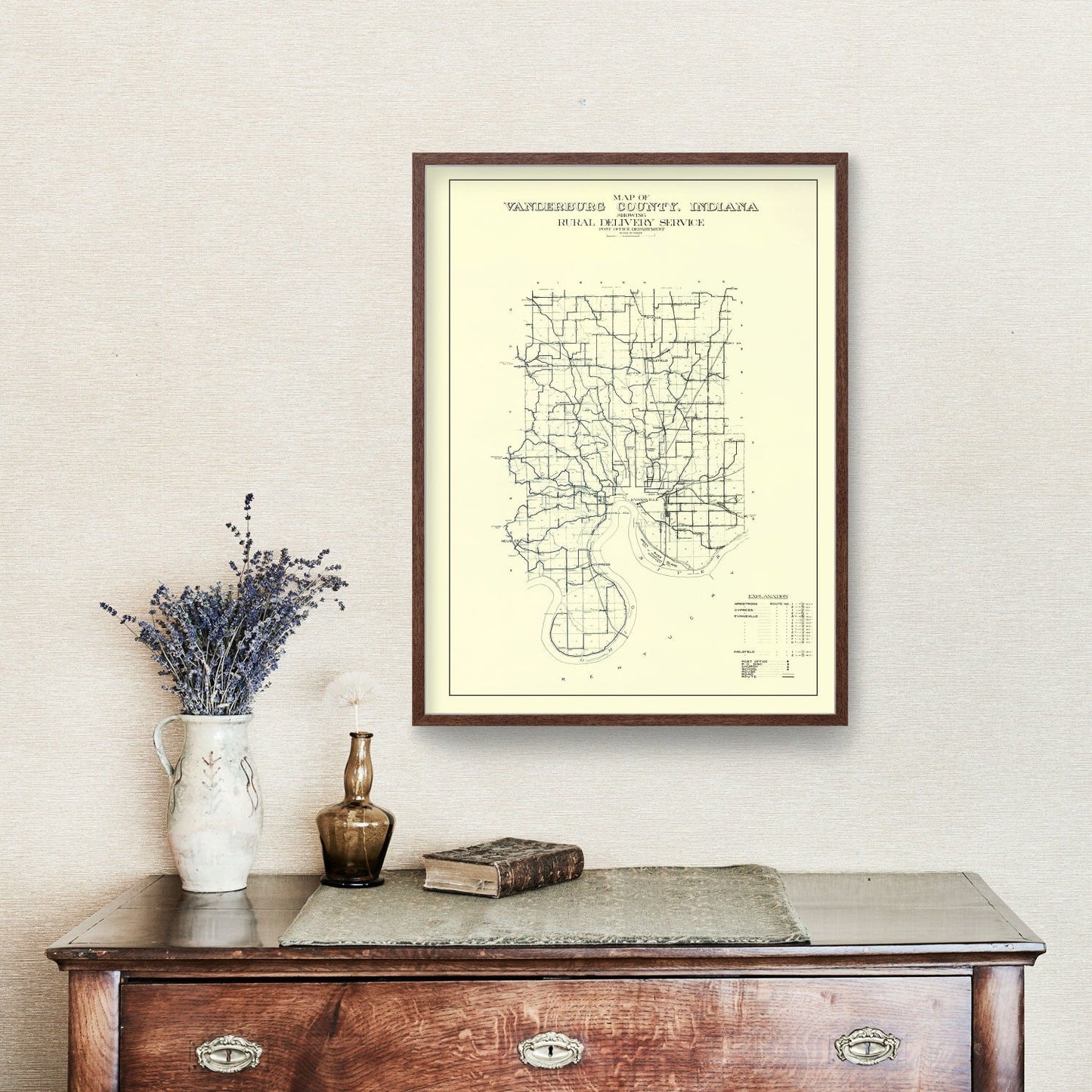 Vintage Map of Vanderburgh County, Indiana 1908