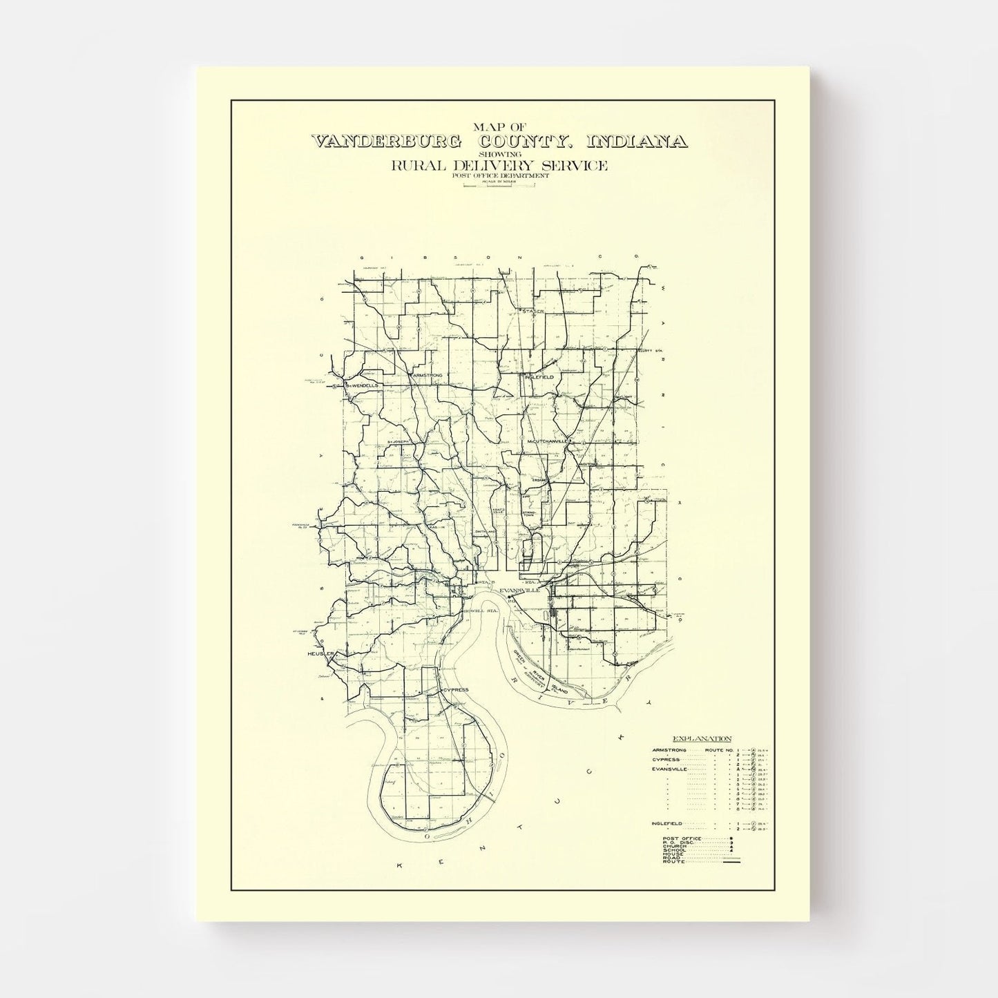 Vintage Map of Vanderburgh County, Indiana 1908