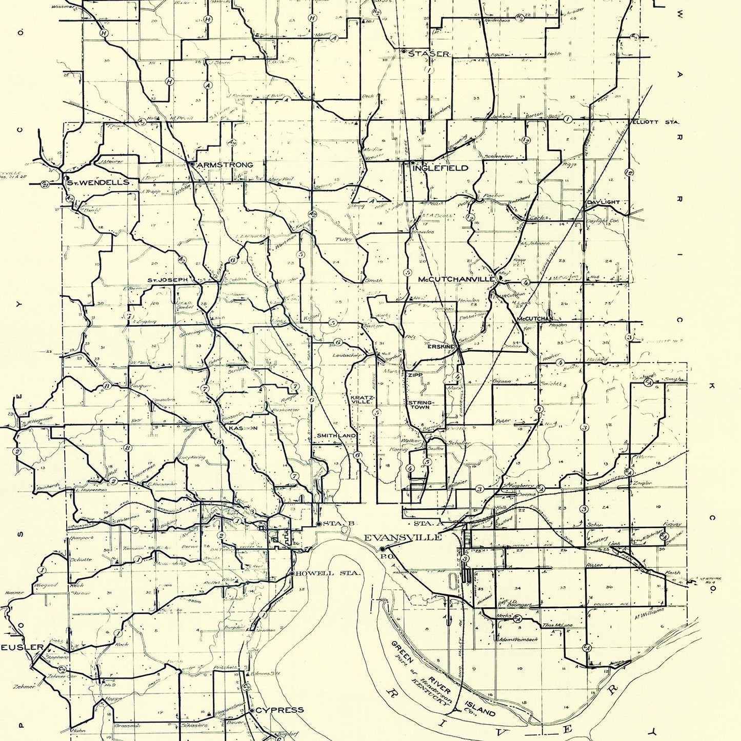 Vintage Map of Vanderburgh County, Indiana 1908