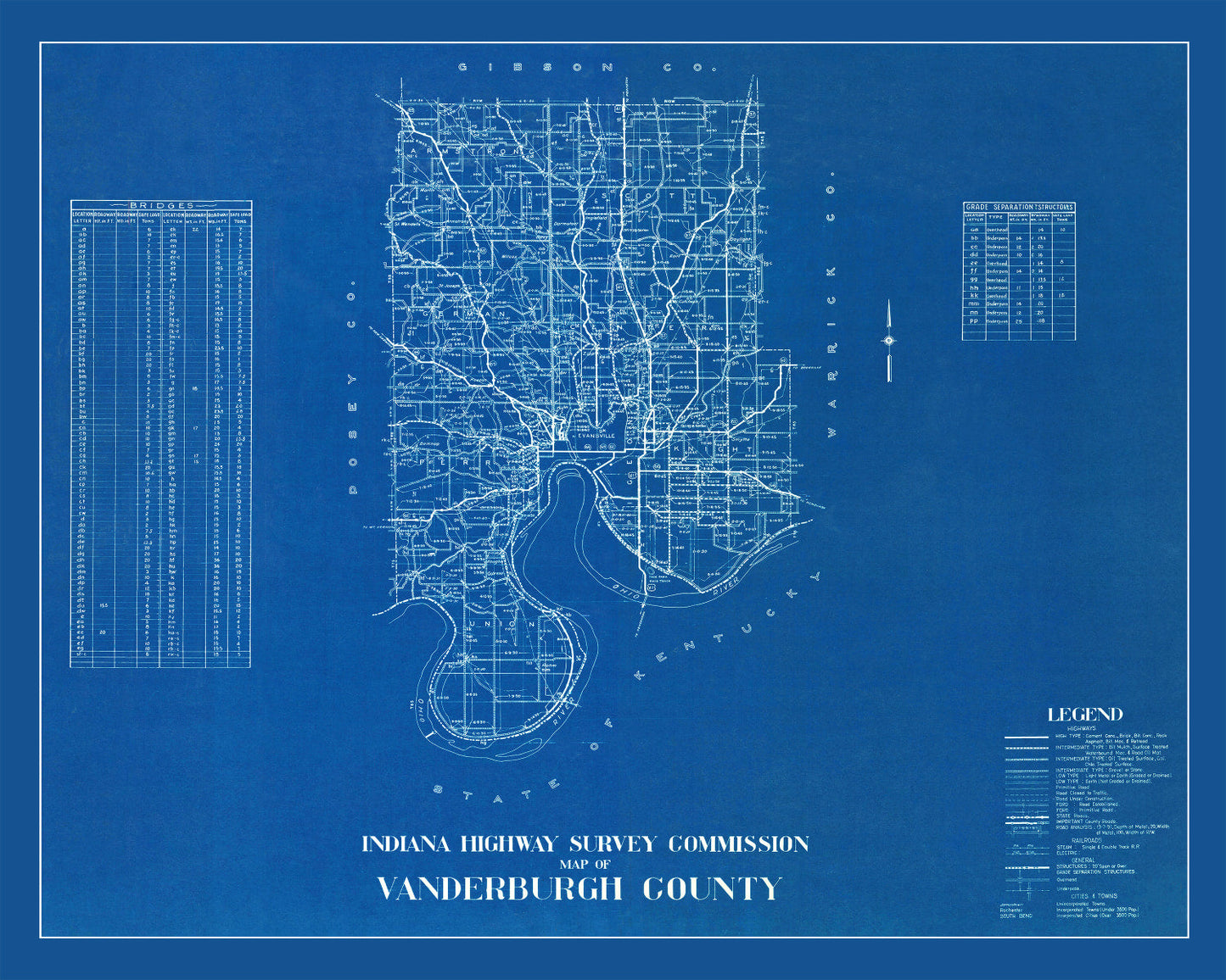 Vintage Map of Vanderburgh County, Indiana 1936