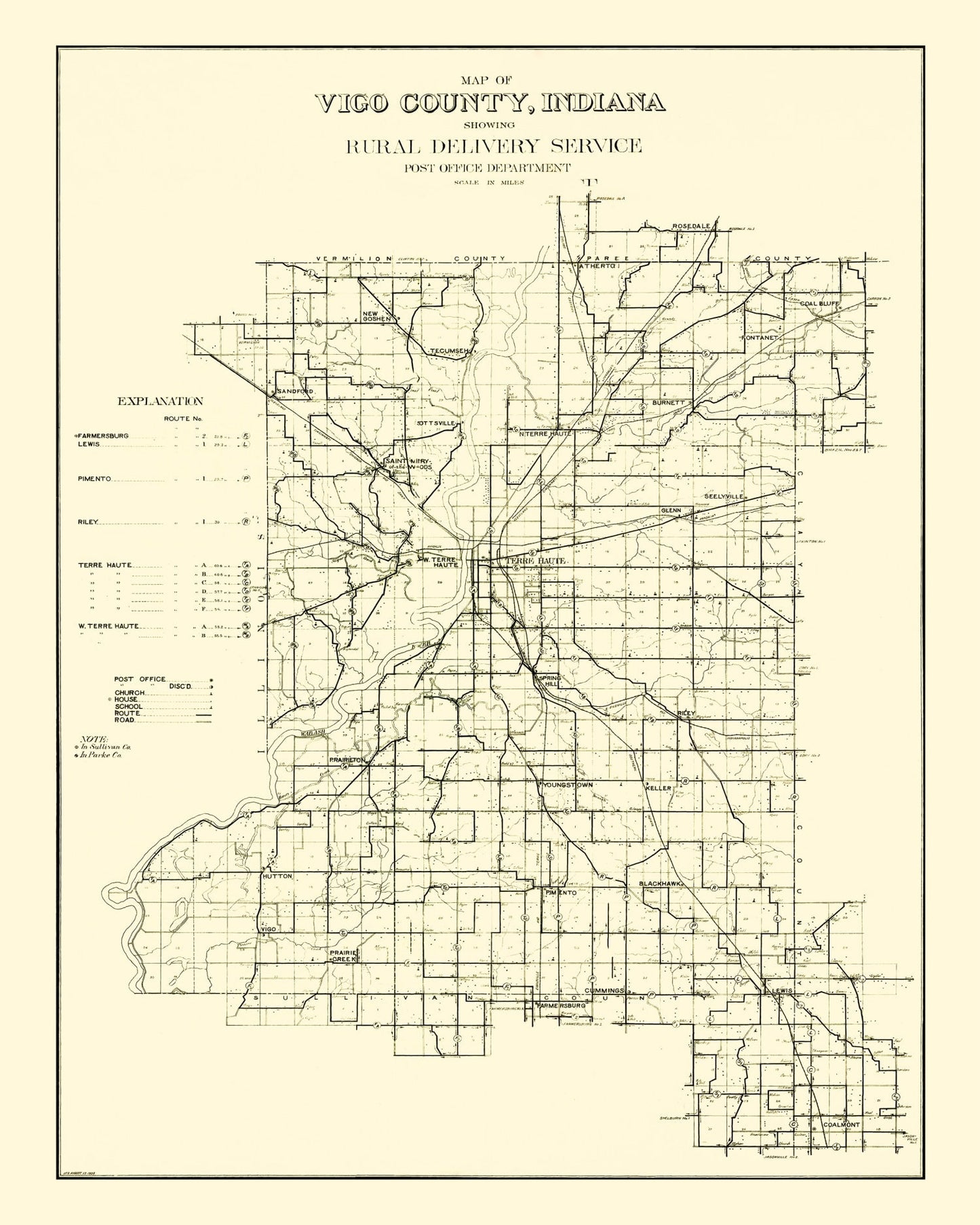 Vintage Map of Vigo County, Indiana 1909