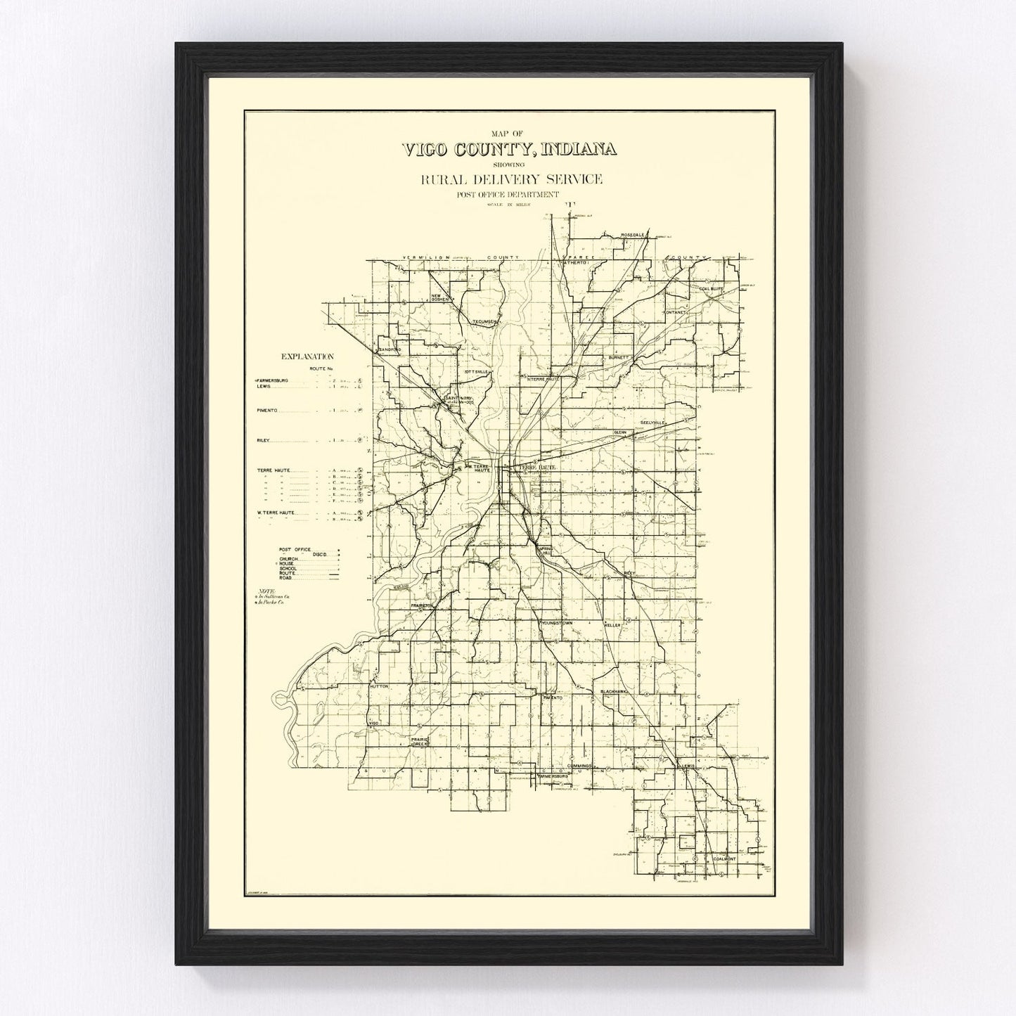 Vintage Map of Vigo County, Indiana 1909