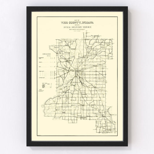 Vintage Map of Vigo County, Indiana 1909