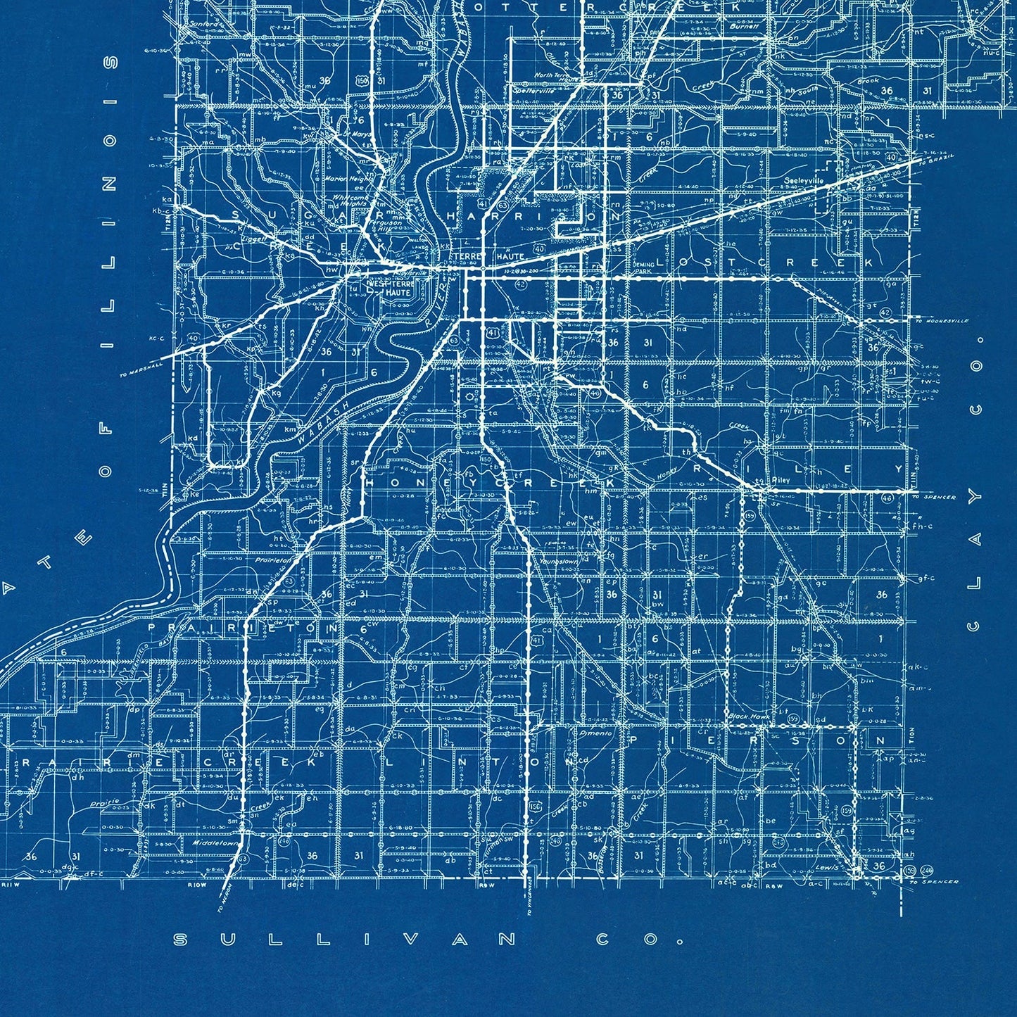 Vintage Map of Vigo County, Indiana 1936