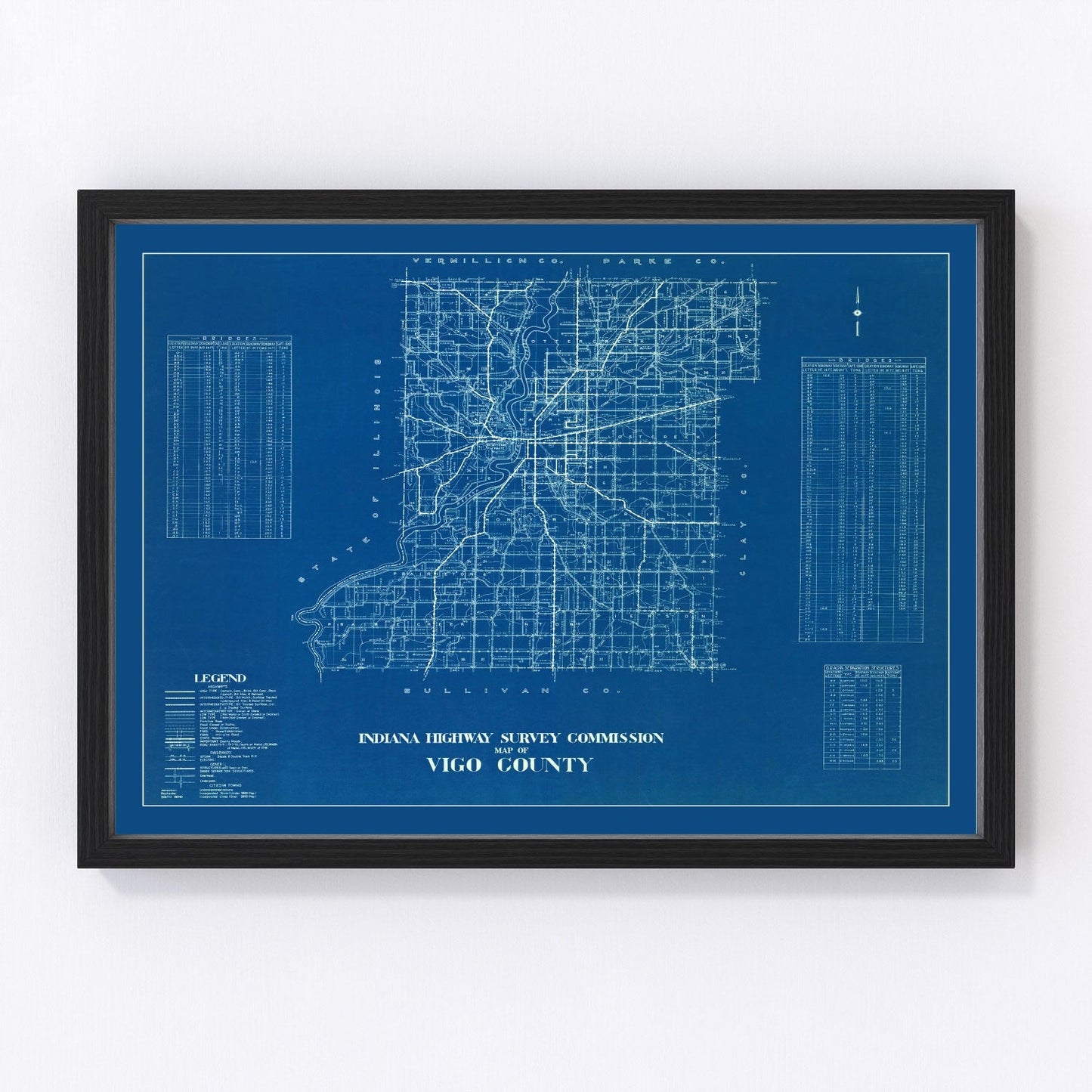 Vintage Map of Vigo County, Indiana 1936