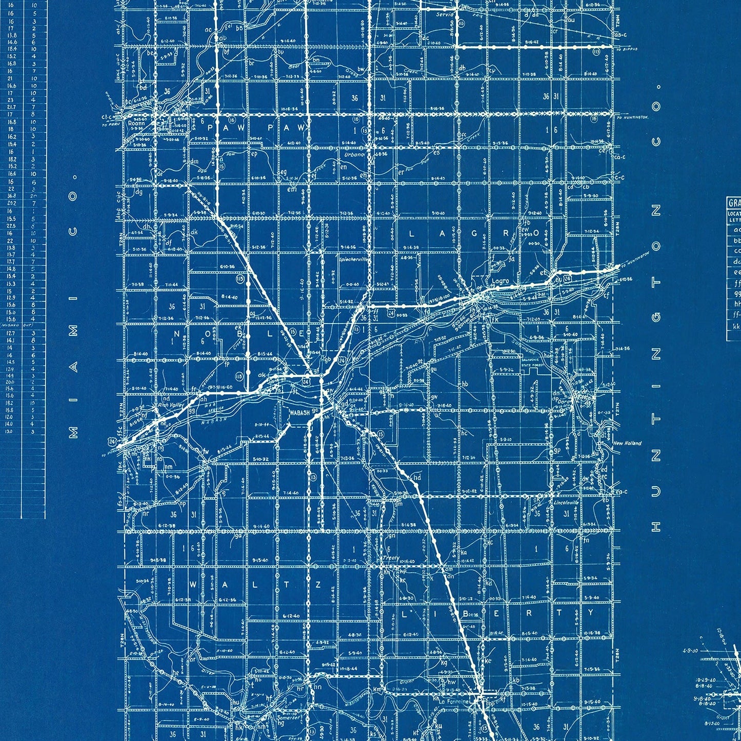 Vintage Map of Wabash County, Indiana 1936