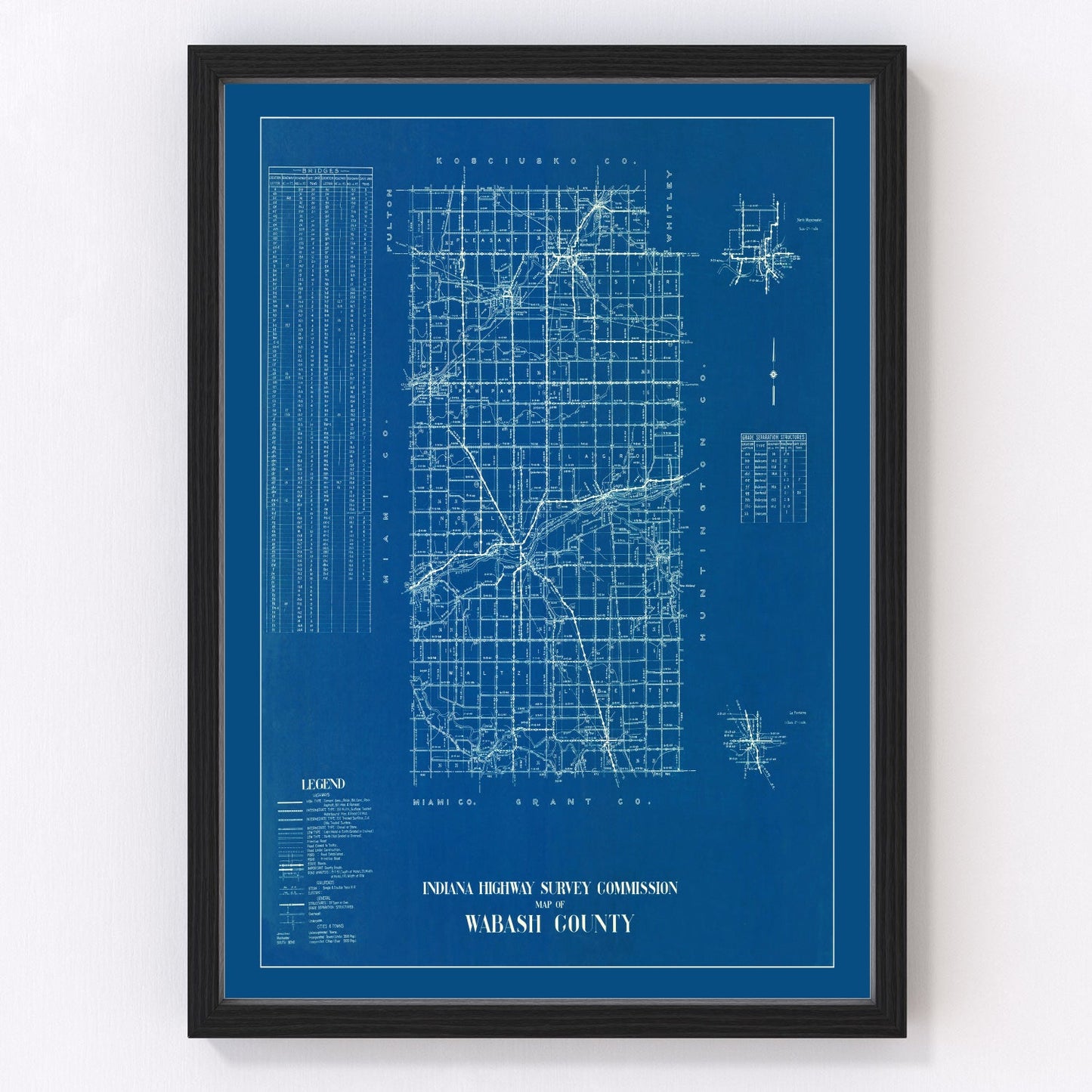 Vintage Map of Wabash County, Indiana 1936