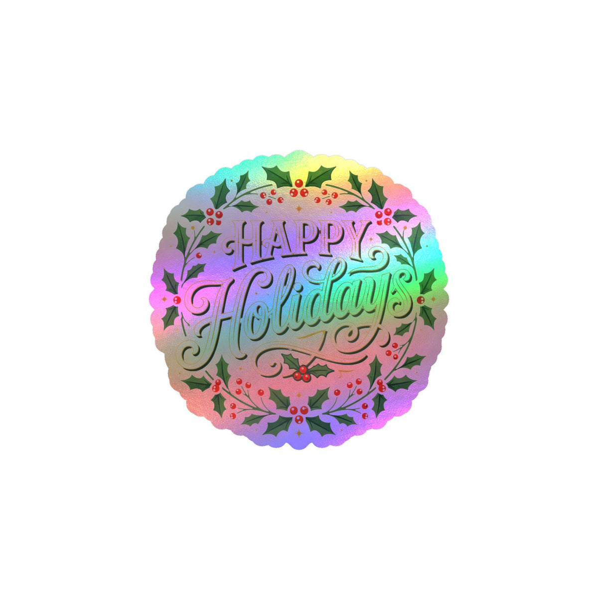 Happy Holidays Holly Wreath Vinyl Decal
