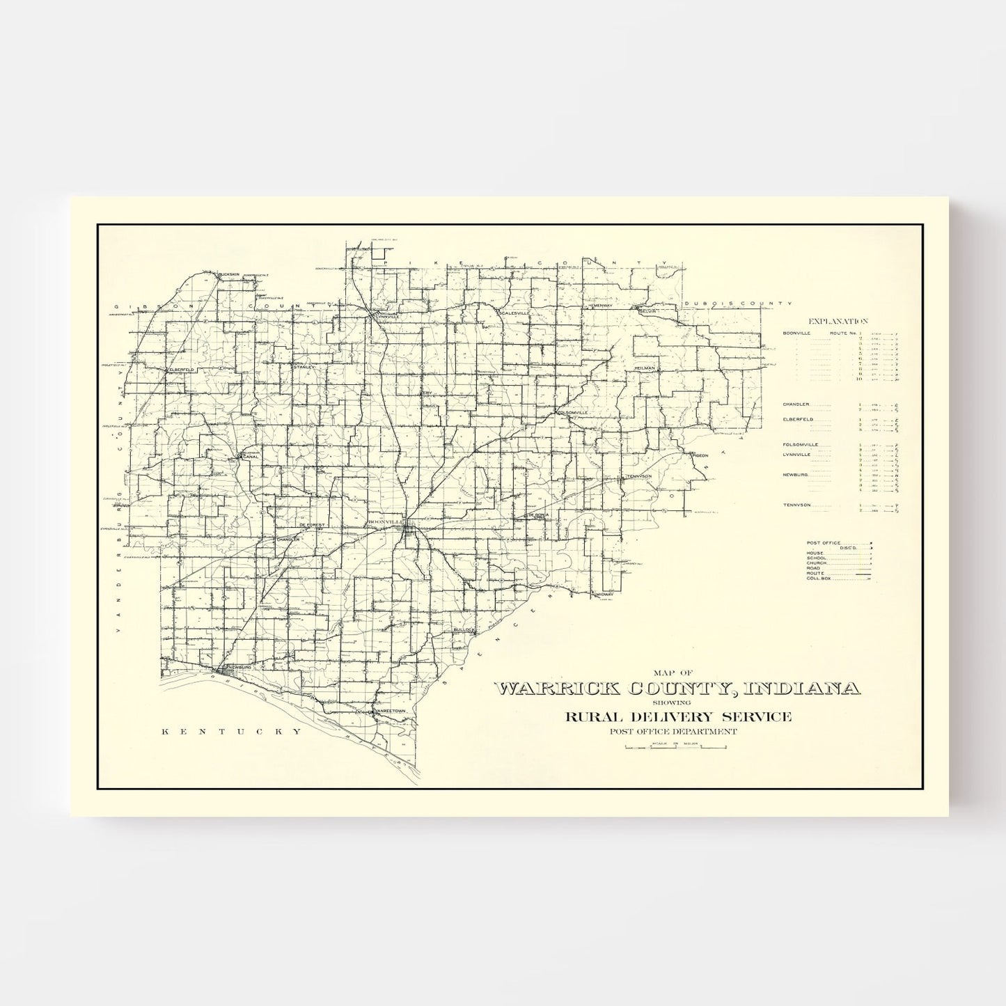 Vintage Map of Warrick County, Indiana 1910