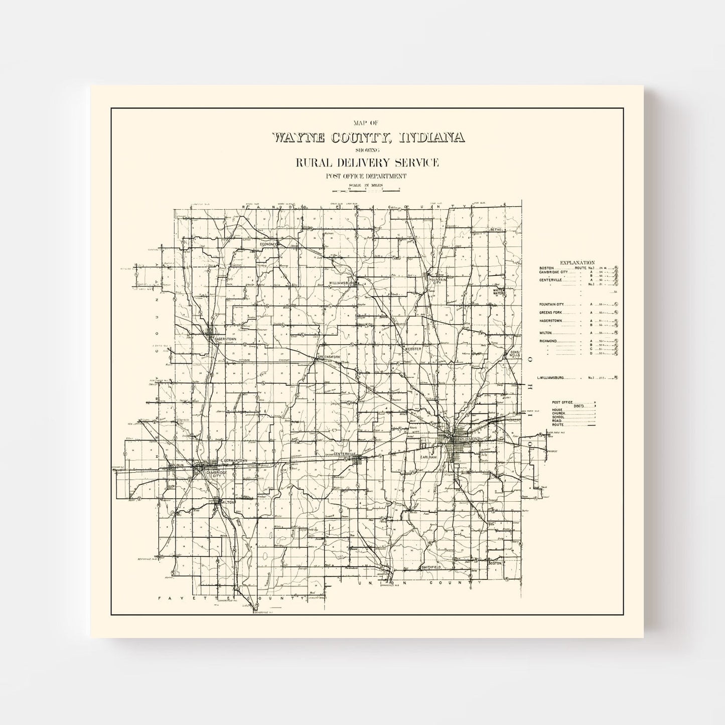 Vintage Map of Wayne County, Indiana 1910