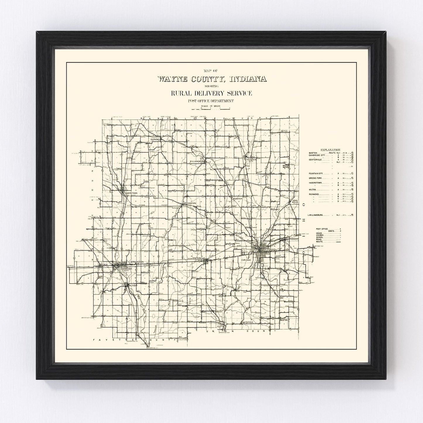 Vintage Map of Wayne County, Indiana 1910