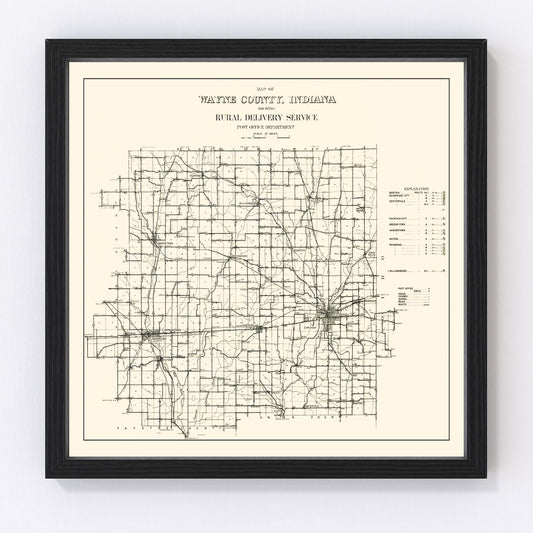 Vintage Map of Wayne County, Indiana 1910