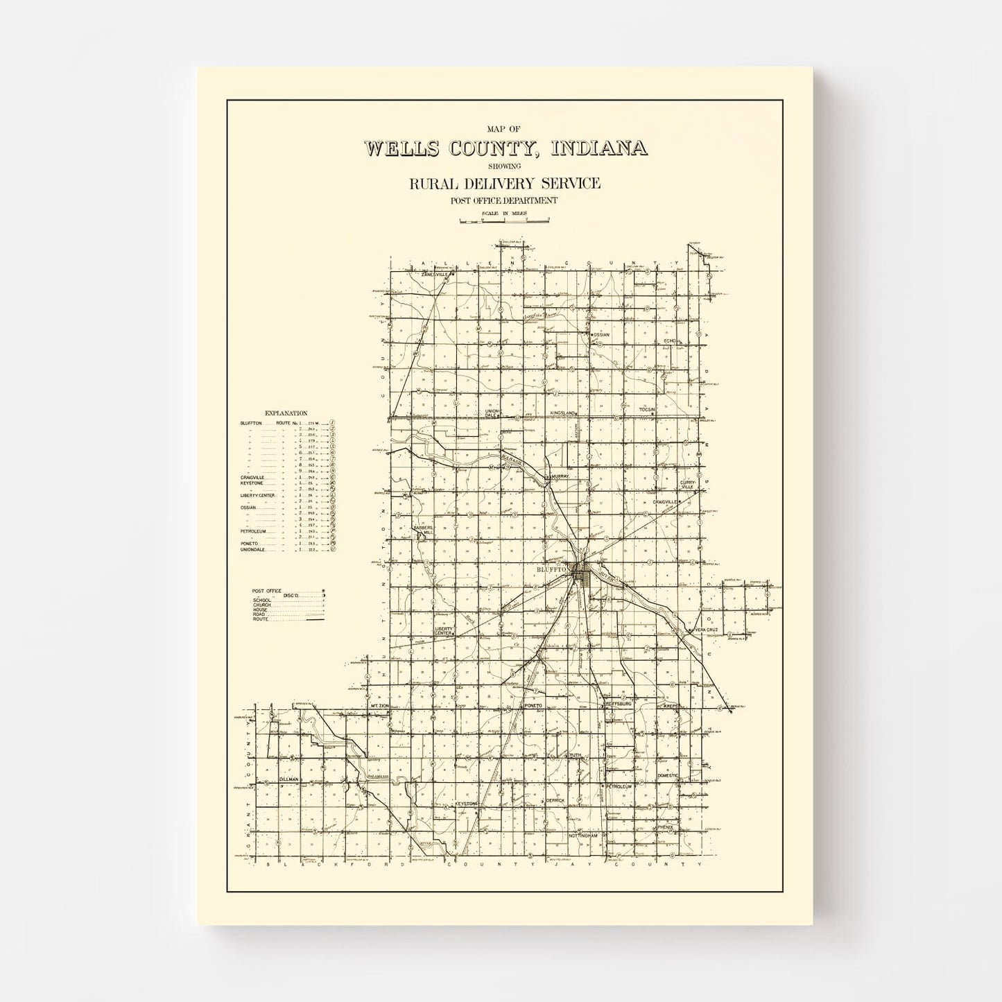 Vintage Map of Wells County, Indiana 1911