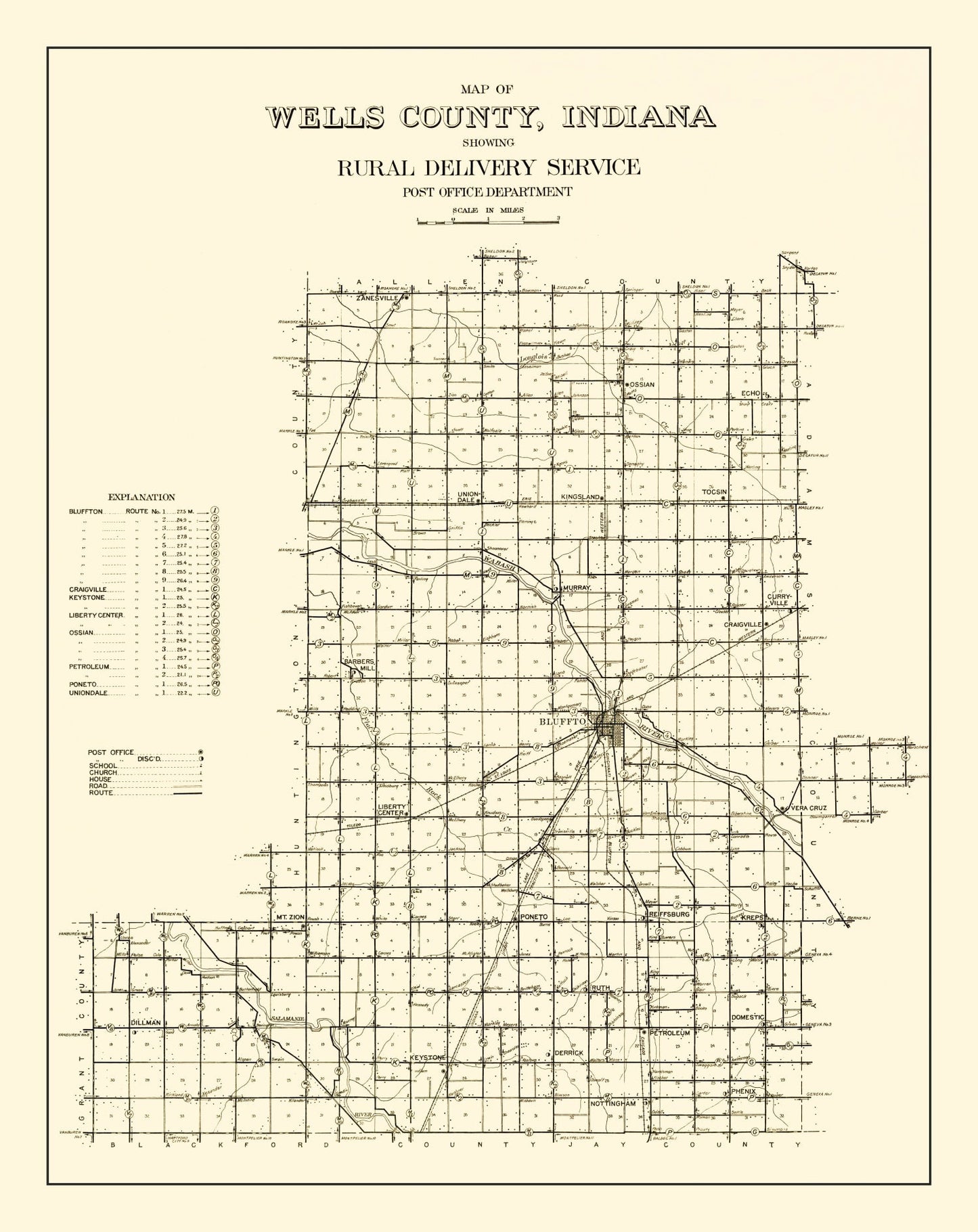 Vintage Map of Wells County, Indiana 1911