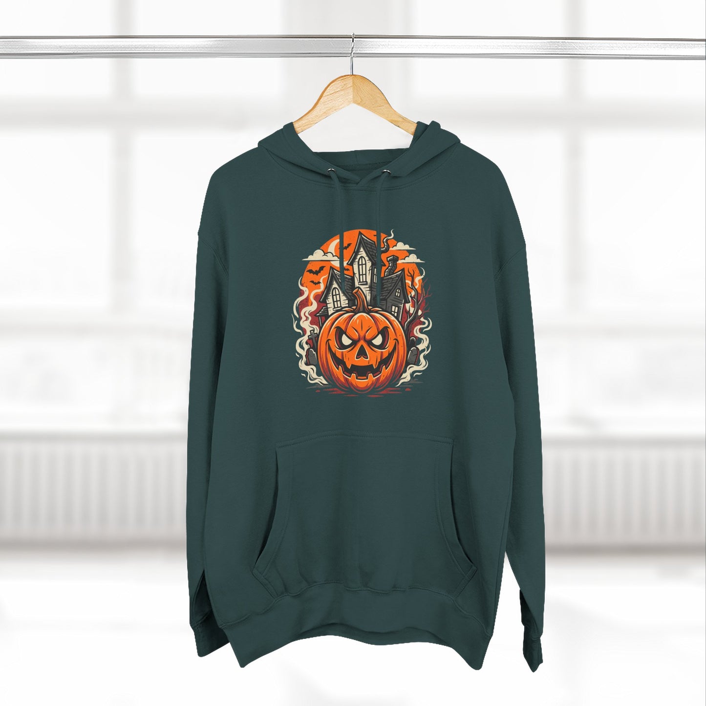 Halloween Pumpkin Hoodie — Jack-O'-Lantern Haunted House Fleece Hoodie