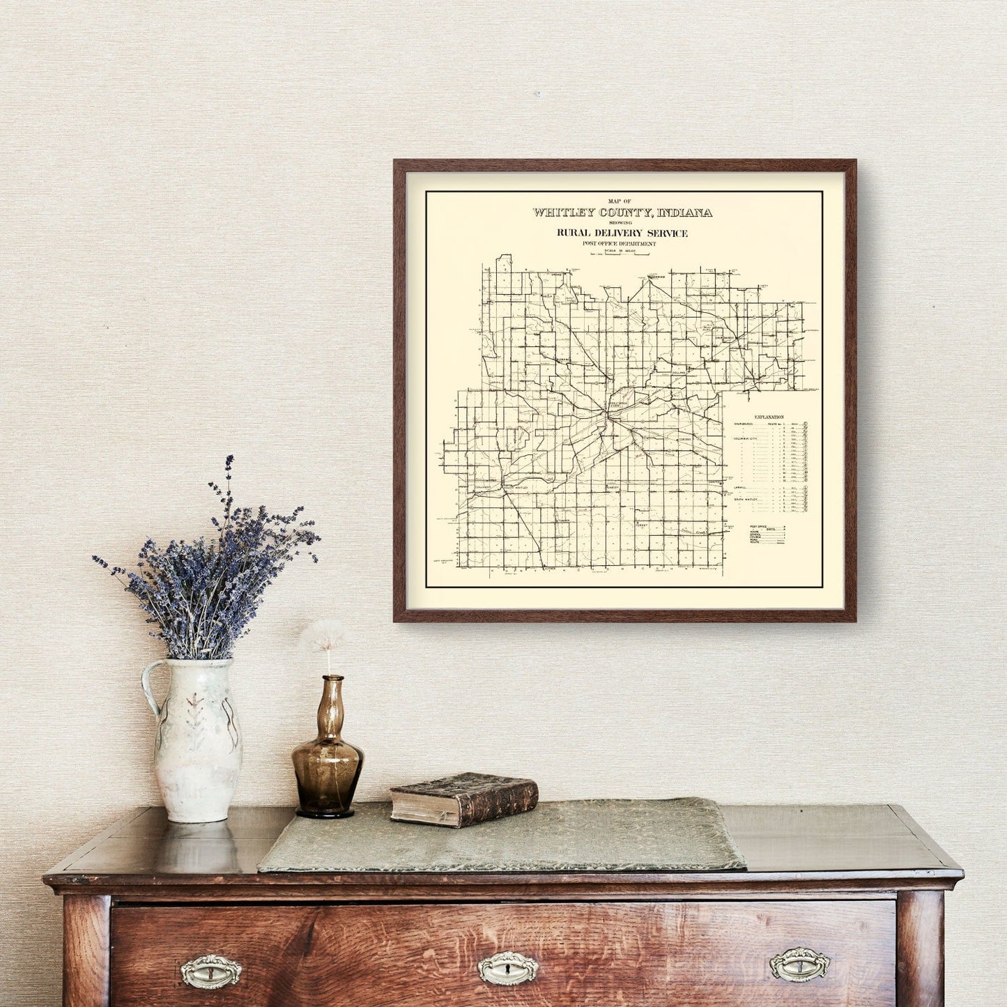Vintage Map of Whitley County, Indiana 1910
