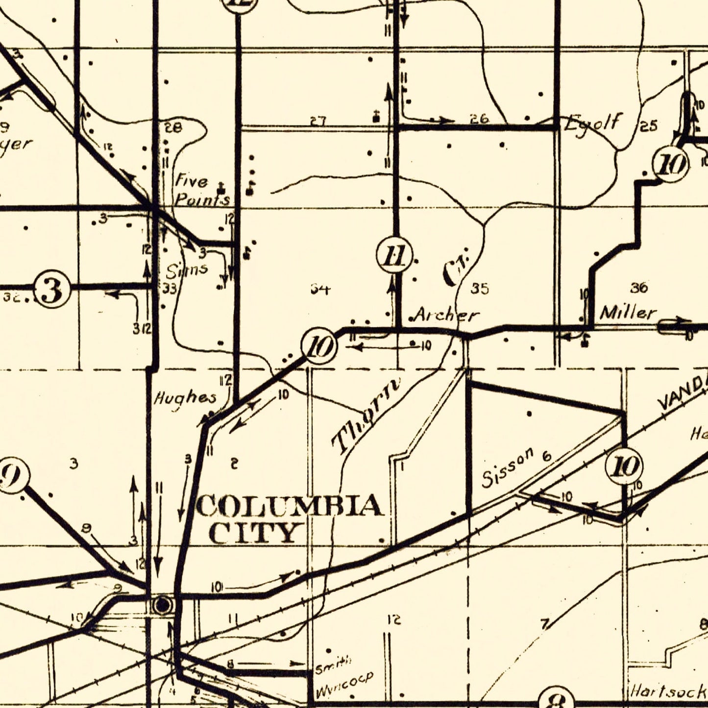 Vintage Map of Whitley County, Indiana 1910