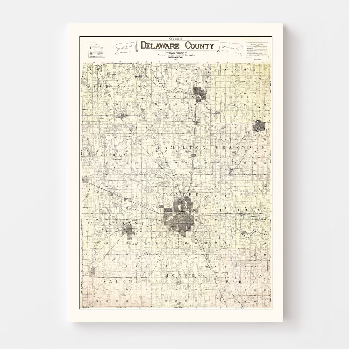 Vintage Map of Delaware County, Indiana 1904