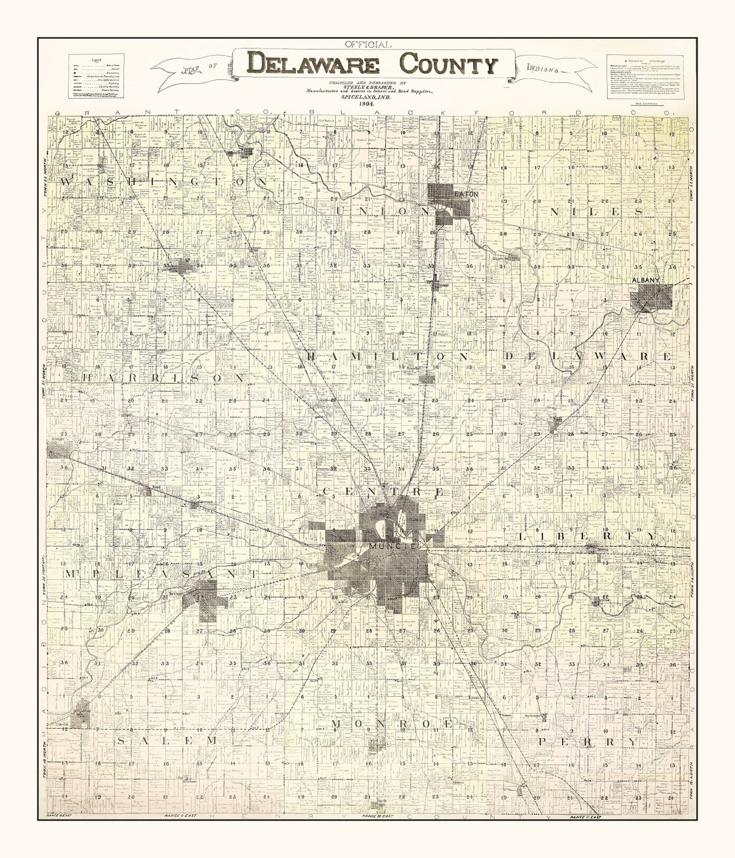 Vintage Map of Delaware County, Indiana 1904