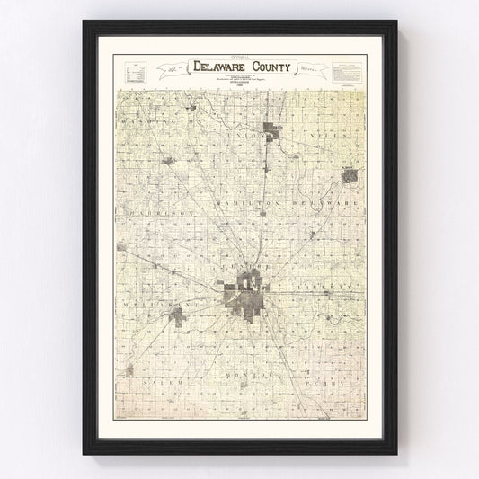 Vintage Map of Delaware County, Indiana 1904