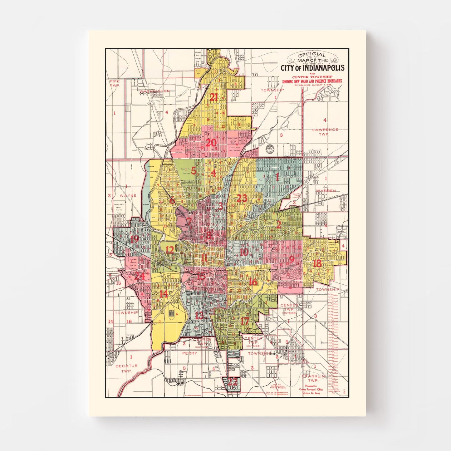 Vintage Map of Indianapolis, Indiana 1938