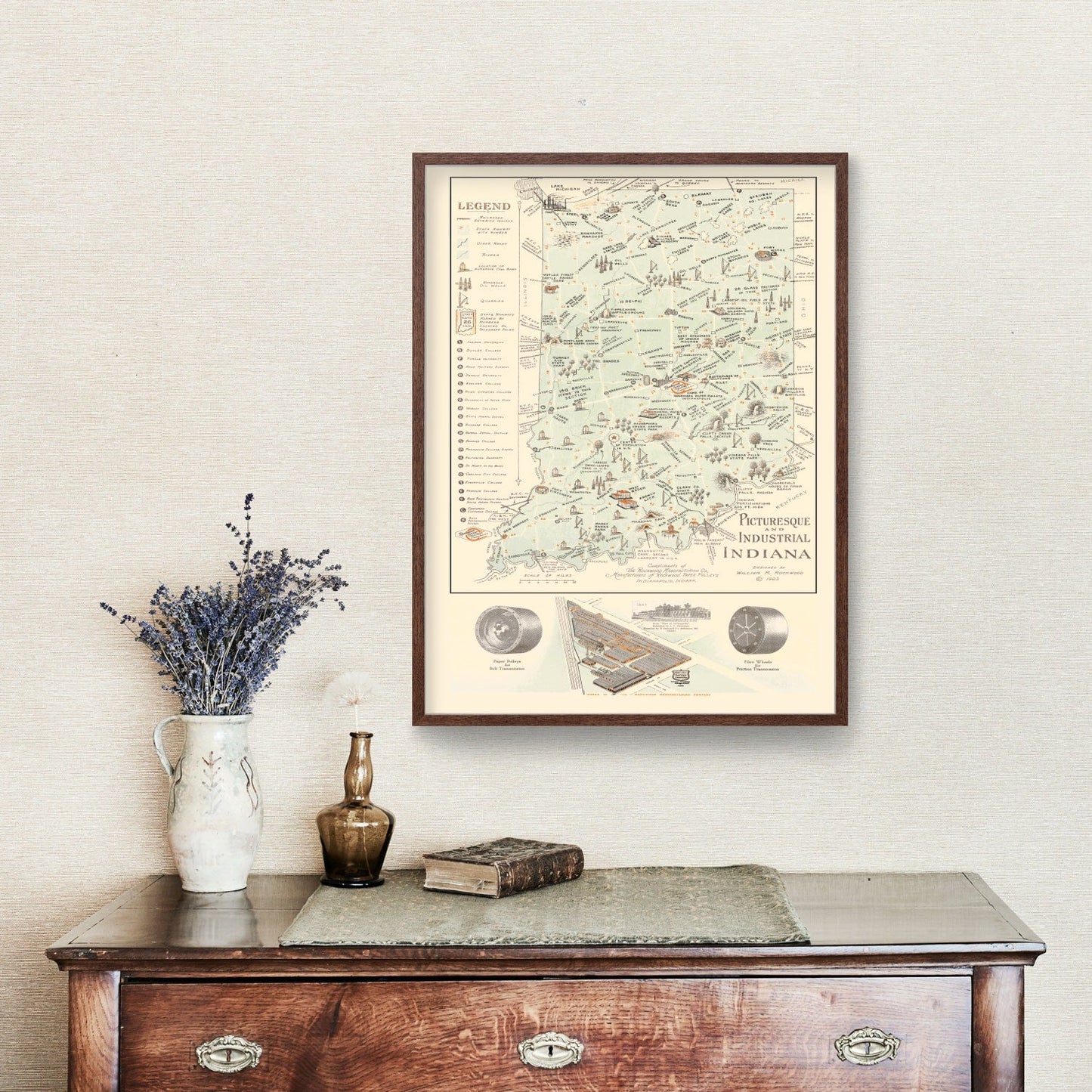 Vintage Map of Indiana 1923