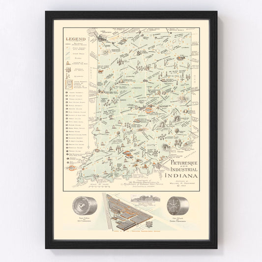 Vintage Map of Indiana 1923