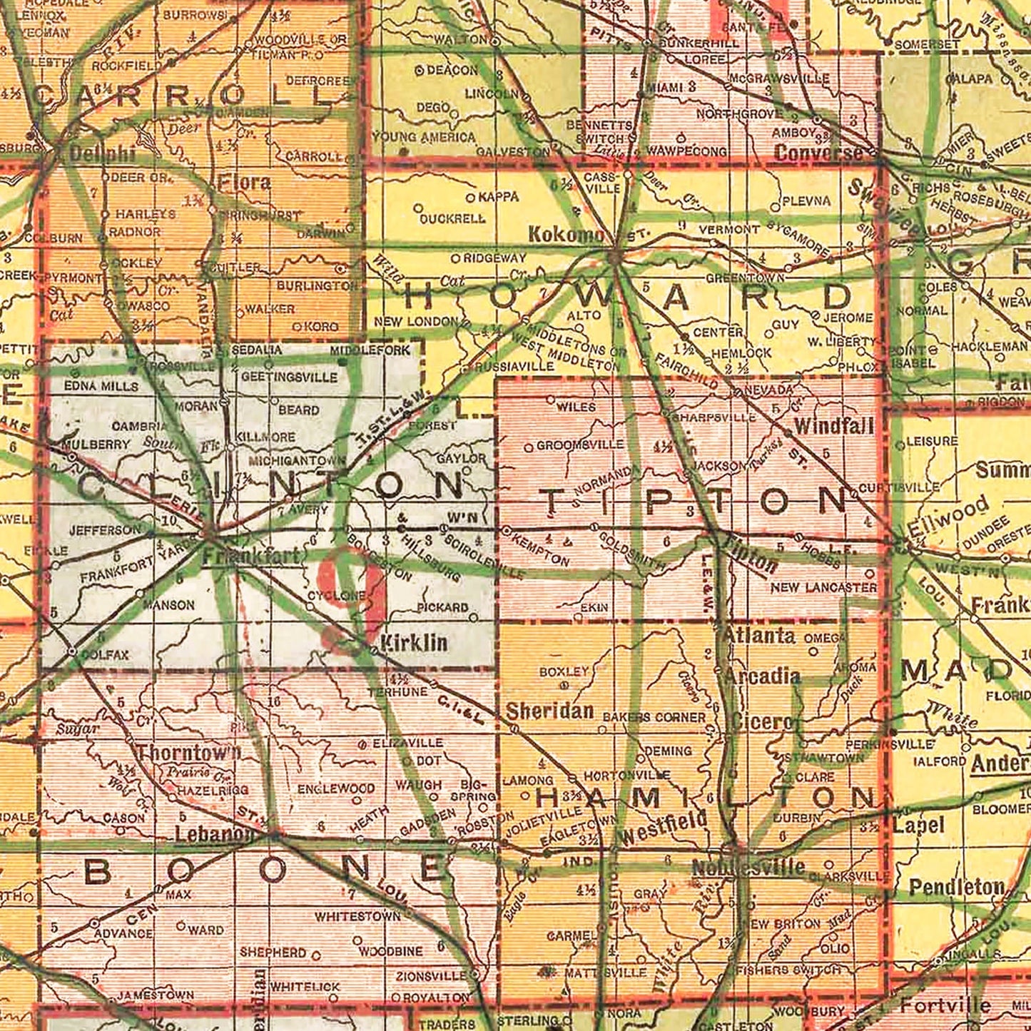 Vintage Map of Indiana 1918