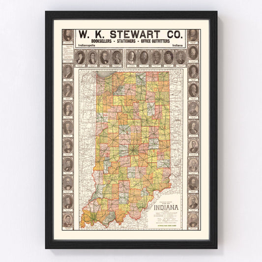 Vintage Map of Indiana 1918