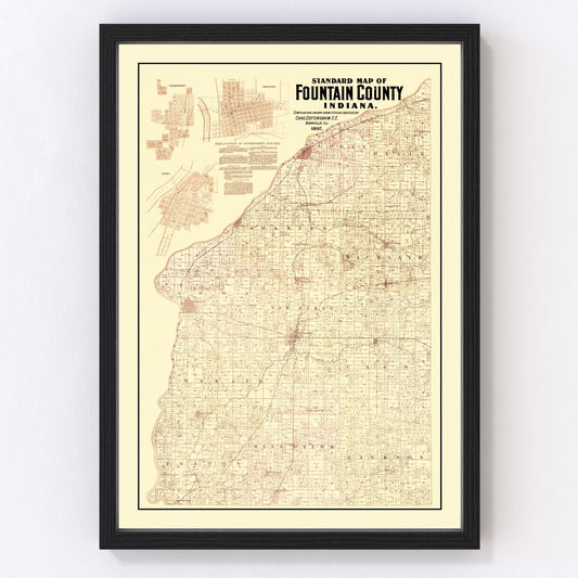Vintage Map of Fountain County, Indiana 1897