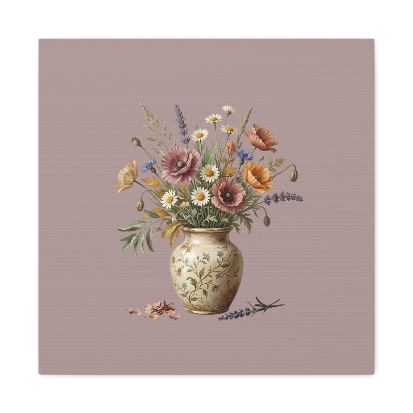 Botanical Vase Floral Canvas Print — Vintage Wildflower Wall Art