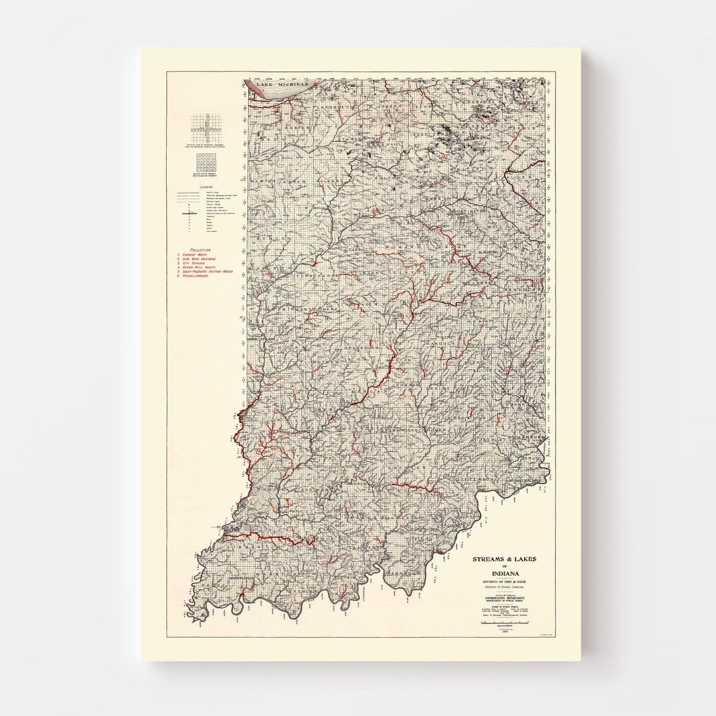 Vintage Map of Indiana 1933