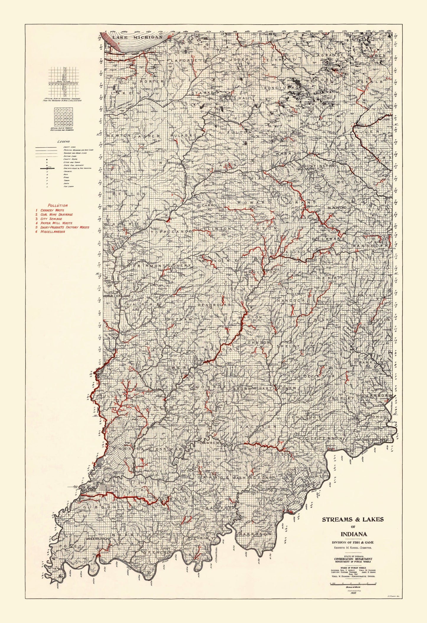 Vintage Map of Indiana 1933