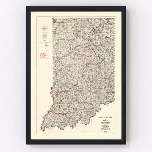 Vintage Map of Indiana 1933