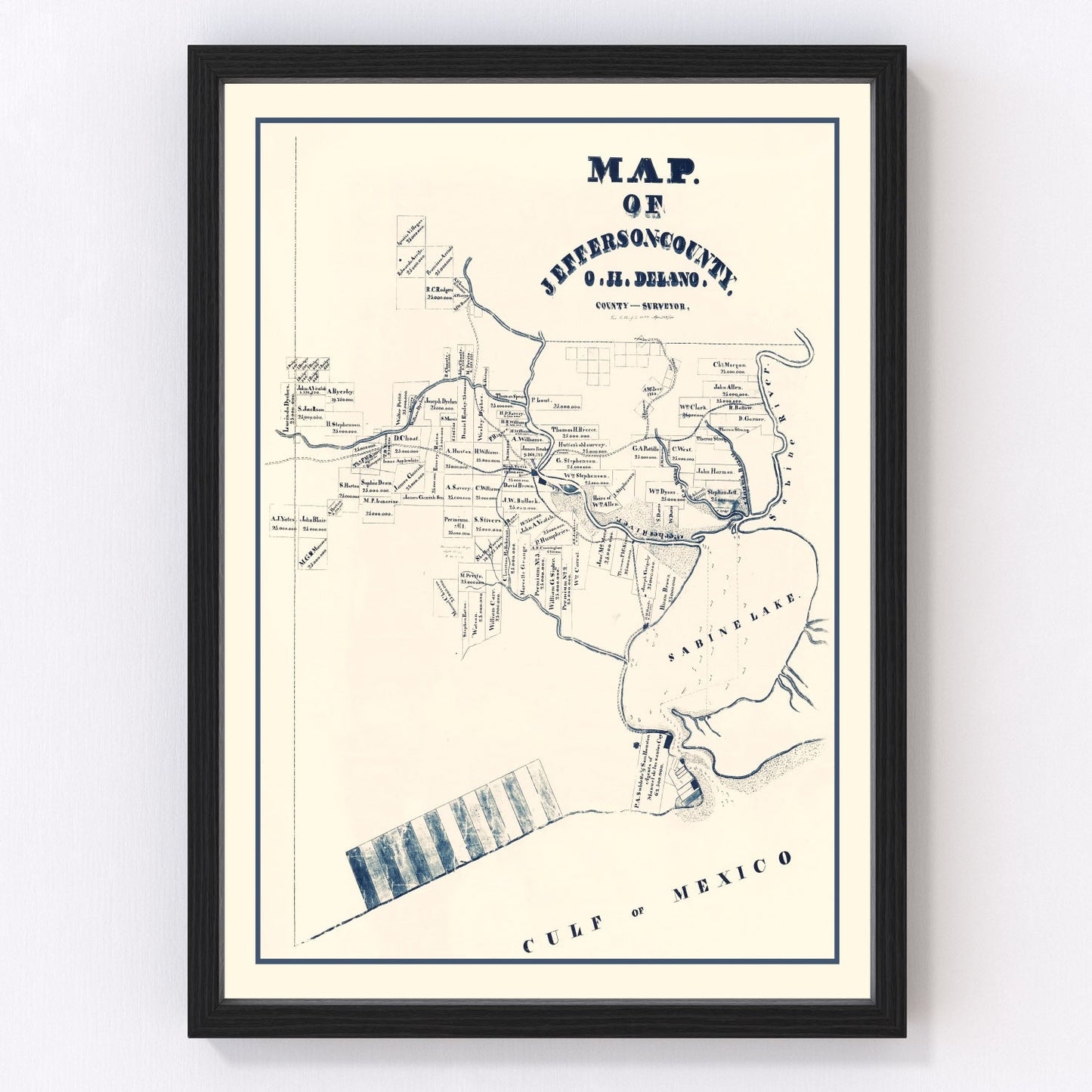 Vintage Map of Jefferson County, Texas 1840