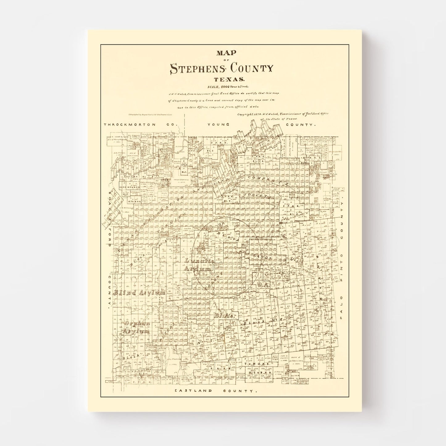 Vintage Map of Stephens County, Texas 1879