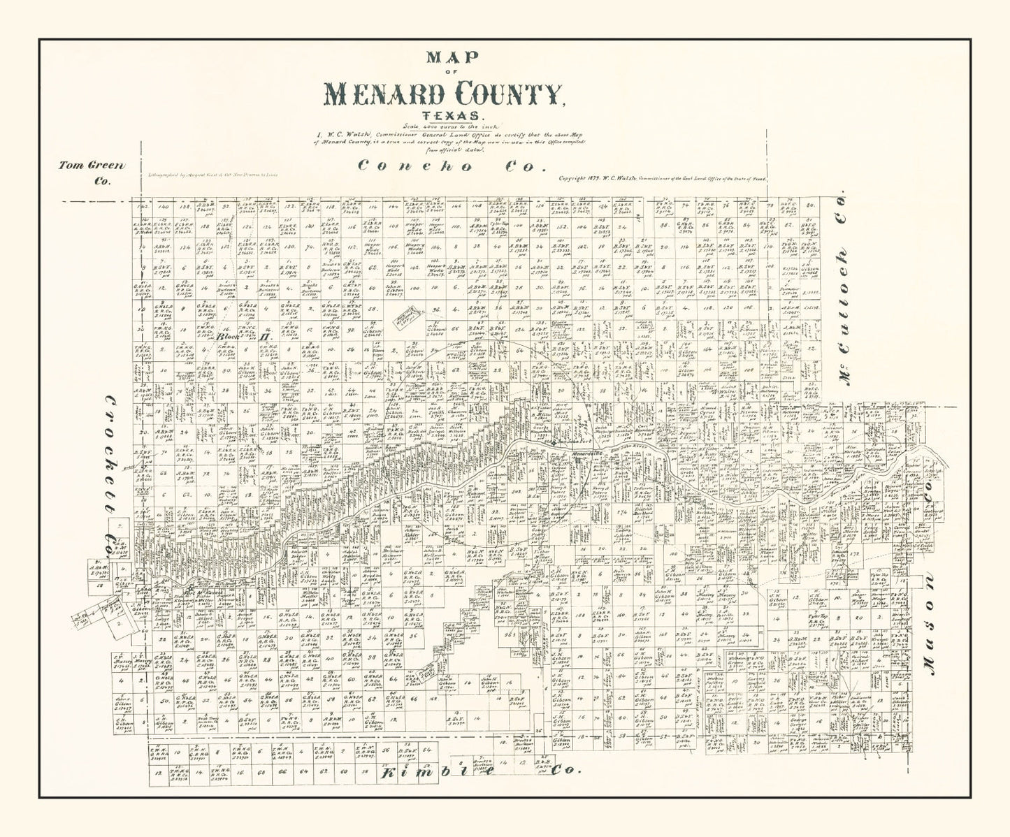 Vintage Map of Menard County, Texas 1879