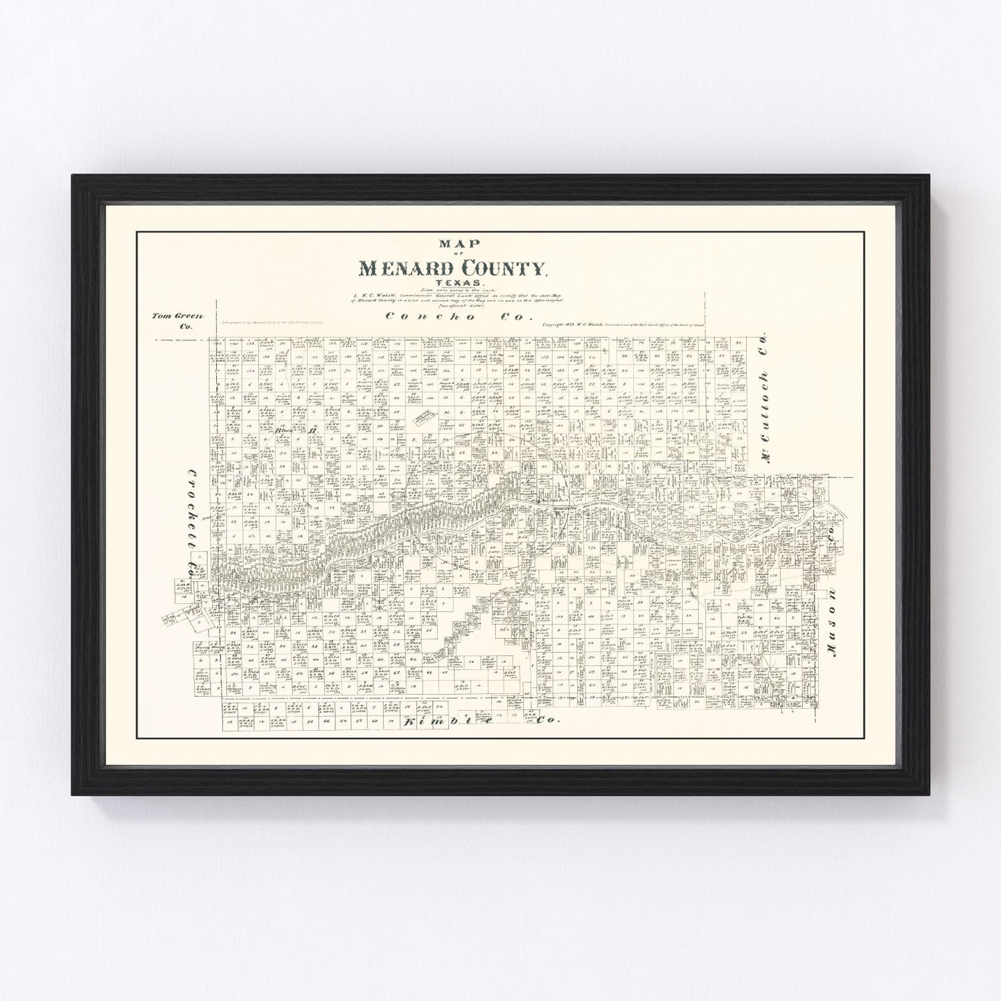 Vintage Map of Menard County, Texas 1879
