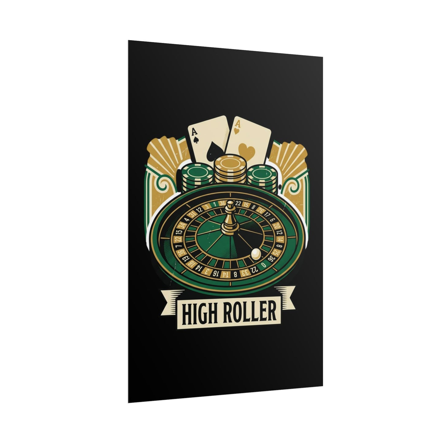 High Roller Casino Poster — Roulette & Cards Wall Art