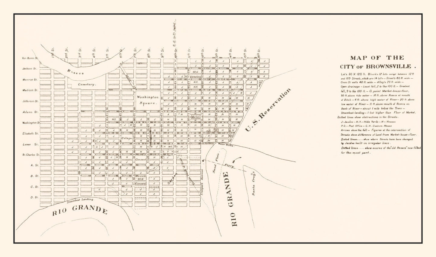 Vintage Map of Brownsville, Texas 1878